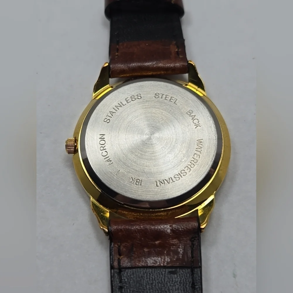 Coleman Quartz 18k Gold Plated Roman Numeral Dial Mens Leather Strap New Battery